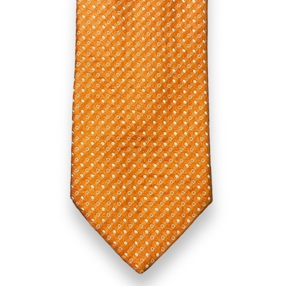 BREUER Tie 100% Silk Orange White Geometric Dots Preppy Classic Designer - Picture 4 of 7